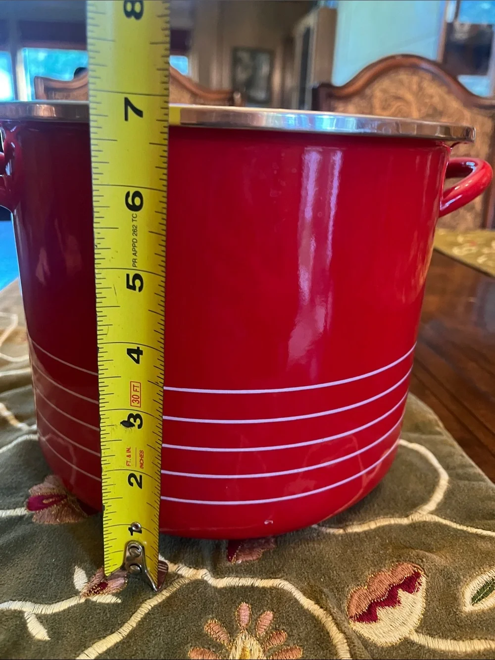 Sam Lebowitz Design for copco Red Enamel Stockpot with White Stripe Accent